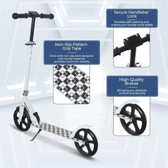 Adjustable Height Folding Kick Scooter with Large Wheels for Kids, Teens & Adults - Lightweight & Anti-Shock Suspension