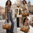 thumbnail image 4 of ZUXONGSY Cat Peony Butterfly Print Top Handle Bag for Women Fashion Pu Leather Tote Handbag Lightweight Weekender Bag with Zipper for Excursions Shopping, 4 of 6