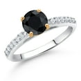 thumbnail image 2 of Gem Stone King 10K White Gold Black Sapphire and White Lab Grown Diamond Engagement Ring for Women (1.33 Cttw, Round 6MM, Gemstone September Birthstone, Size 5), 2 of 4