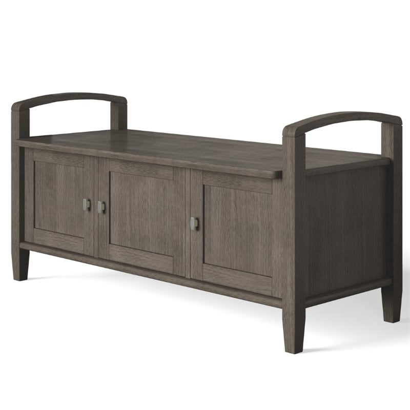 Simpli Home Warm Shaker Solid Wood Entryway Storage Bench in Farmhouse