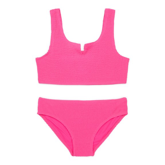 Wonder Nation Little Girls and Big Girls Scrunch Bikini Swimsuit with UPF 50 , 2-Piece, Sizes 4-18