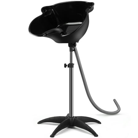 Deep Basin Shampoo Bowl, Portable Salon Sink Hair Washing Bowl, Adjustable Height Salon Shampoo Basin with Drain, Shampoo Bowl for Salons Beauty Barber, Black