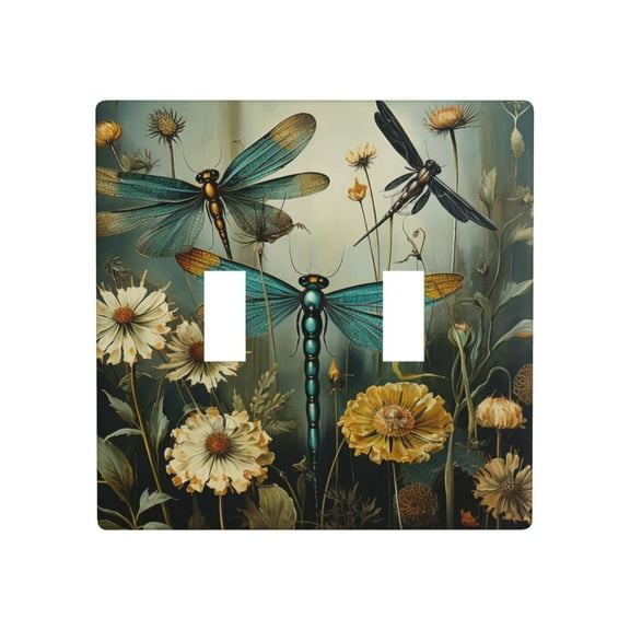 2 Gang Double Toggle Wall Plate Light Switch Cover Wallplate - Dragonflies Painting vintage