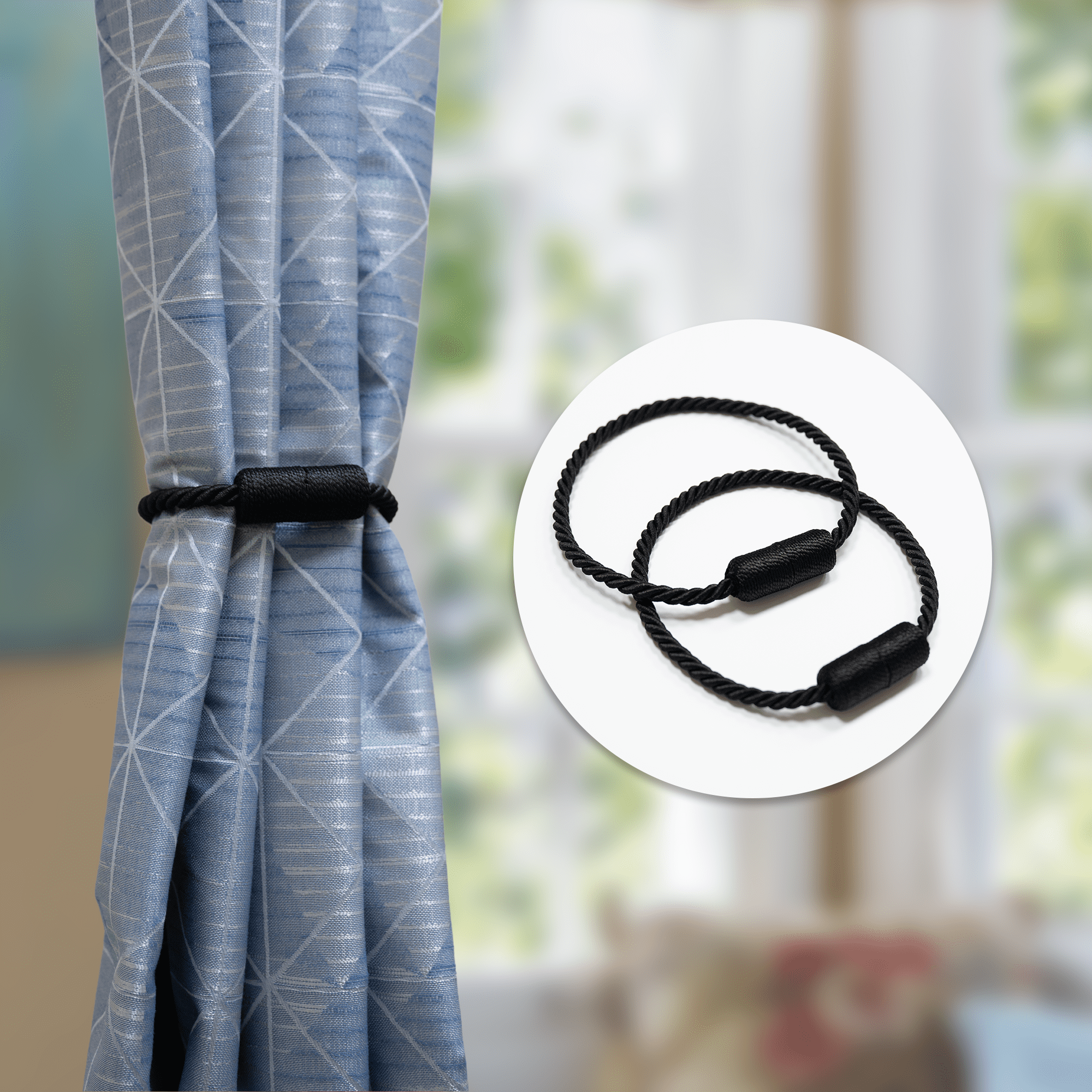 Mainstays 2-Pack Magnetic Tiebacks for Curtains, 17.5 Inch - Black
