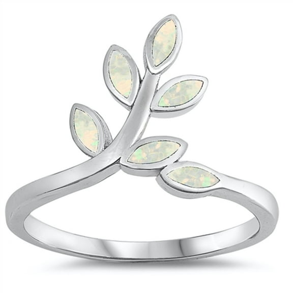 White Simulated Opal leaves Ring Sterling Size 6