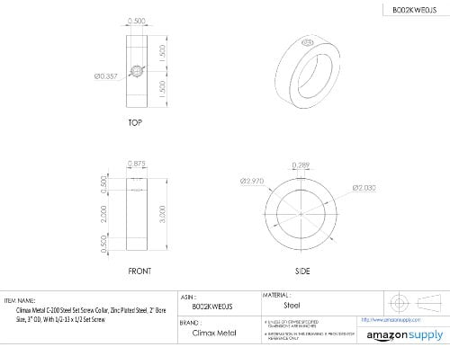 Steel C-Series 1/8 Set Screw Collar Pack of 200 pcs Climax Metal C-012 Zinc Finish Steel C-Series 1/8 Set Screw Collar Pack of 200 pcs Climax Metal C-012 Zinc Finish