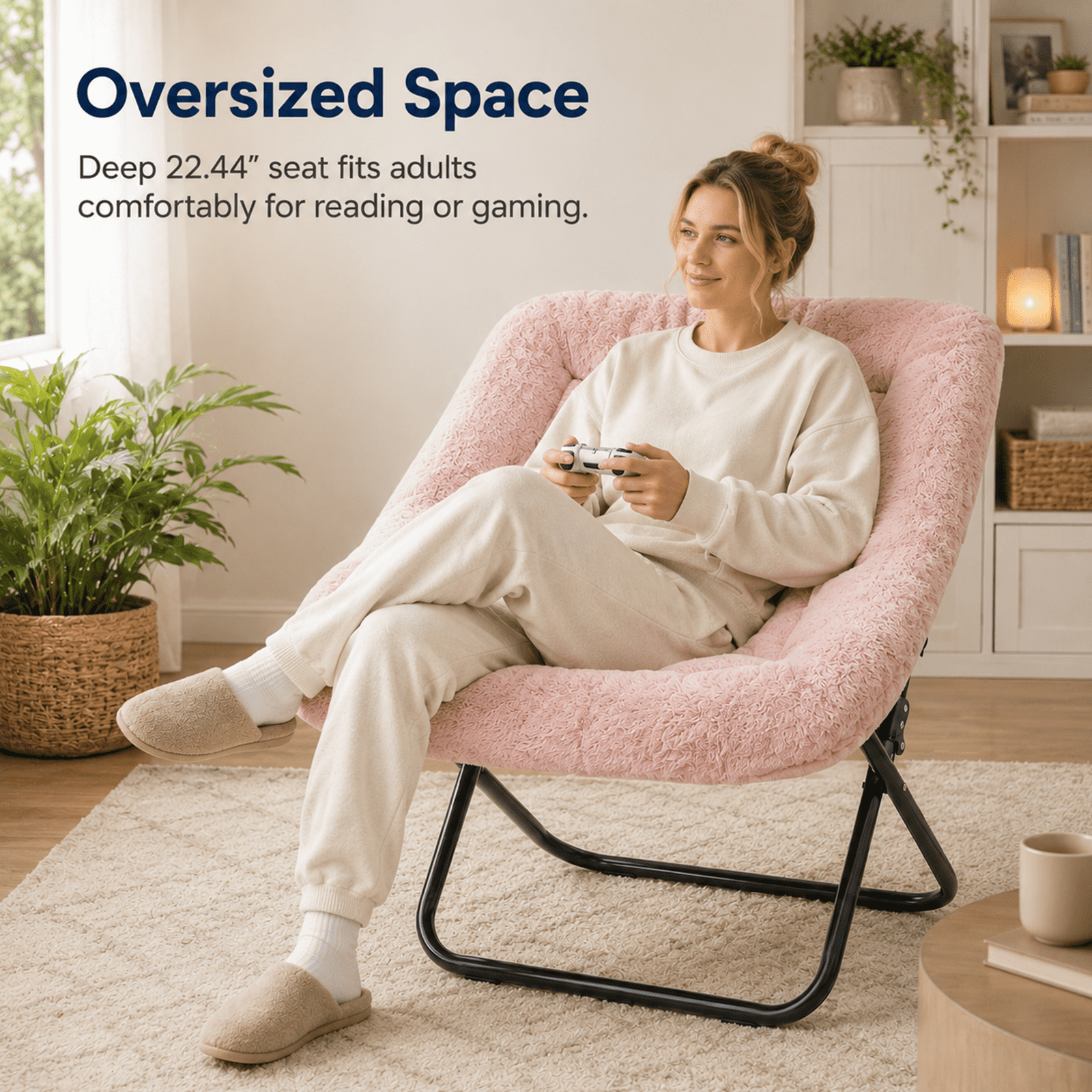 Alvantor Comfy Chair for Adults, Soft Faux Fur Folding Lounge, Flexible Reading Chair for Teens, Large Size Foldable Chair for Living Room Dorm Rooms