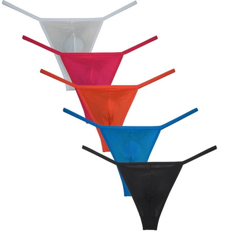 Botmois 5 PACK Men s Solid String Briefs Guy Mini Bikini Underwear Deep Pouch Thong Sexy Low-rise Tangas Soft Lingerie Panties 5HH M
