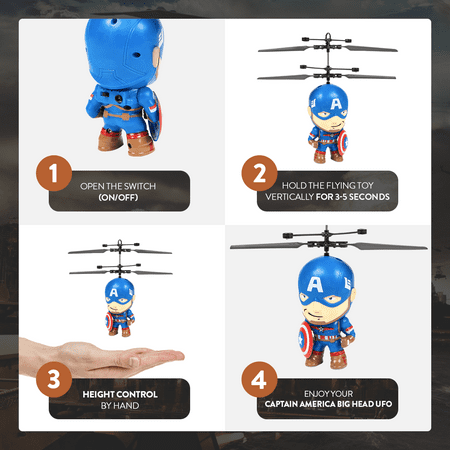 World Tech Toys - Marvel 3.5 Inch Captain America Flying Figure IR Helicopter - Multi