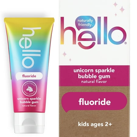 hello Kids Unicorn Sparkle Fluoride Toothpaste with Natural Bubble Gum Flavor, Vegan, SLS & Gluten Free