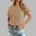 thumbnail image 2 of Tee-Shirt Raglan à Manches Courtes pour Femmes Coupe Ample Col Rond Couleur Unie Confort Polyvalent Quotidien, 2 of 4