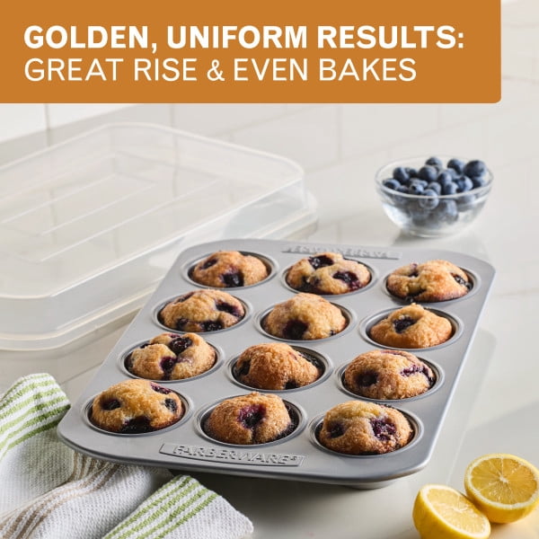 Farberware Bakeware 12-Cup Nonstick Muffin Pan, Gray