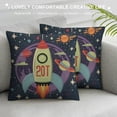 thumbnail image 3 of ONETECH Space Throw Pillow Cover Cartoon Space Icons with Spaceship Alien Stars and Planets Decorative Pillowcase for Sofa and Bed Couch, 3 of 5