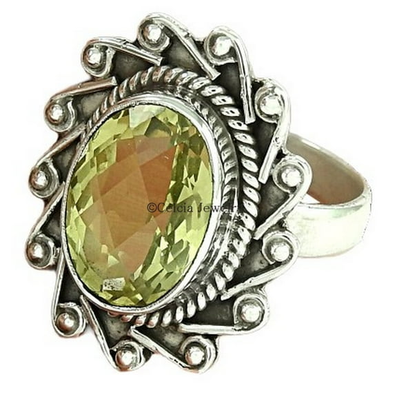 Lemon Quartz Genuine Gemstone Handmade Jewelry For Women, Promise Ring, Statement Friendship Gift, Mothers Day Gifts, Bridesmaid Gifts For Her, Gifts For Mom Wife Sister (lemon-quartz, Size 7)