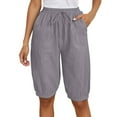 thumbnail image 1 of Pantalones capri casuales de mujer con cintura elástica lisa - Pantalones de poliéster de cintura alta con bolsillos grandes, S-XXL, 1 of 6