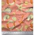 thumbnail image 1 of Soimoi Orange Cotton Jersey Fabric Stripe,Seashell & Starfish Ocean Print Sewing Fabric Yard 58 Inch Wide, 1 of 1