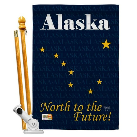 Breeze Decor BD-SS-HS-108135-IP-BO-D-US13-BD 28 x 40 in. Vertical Alaska Americana States Impressions Decorative Double Sided House Flag Set with Pole & Bracket Hardware