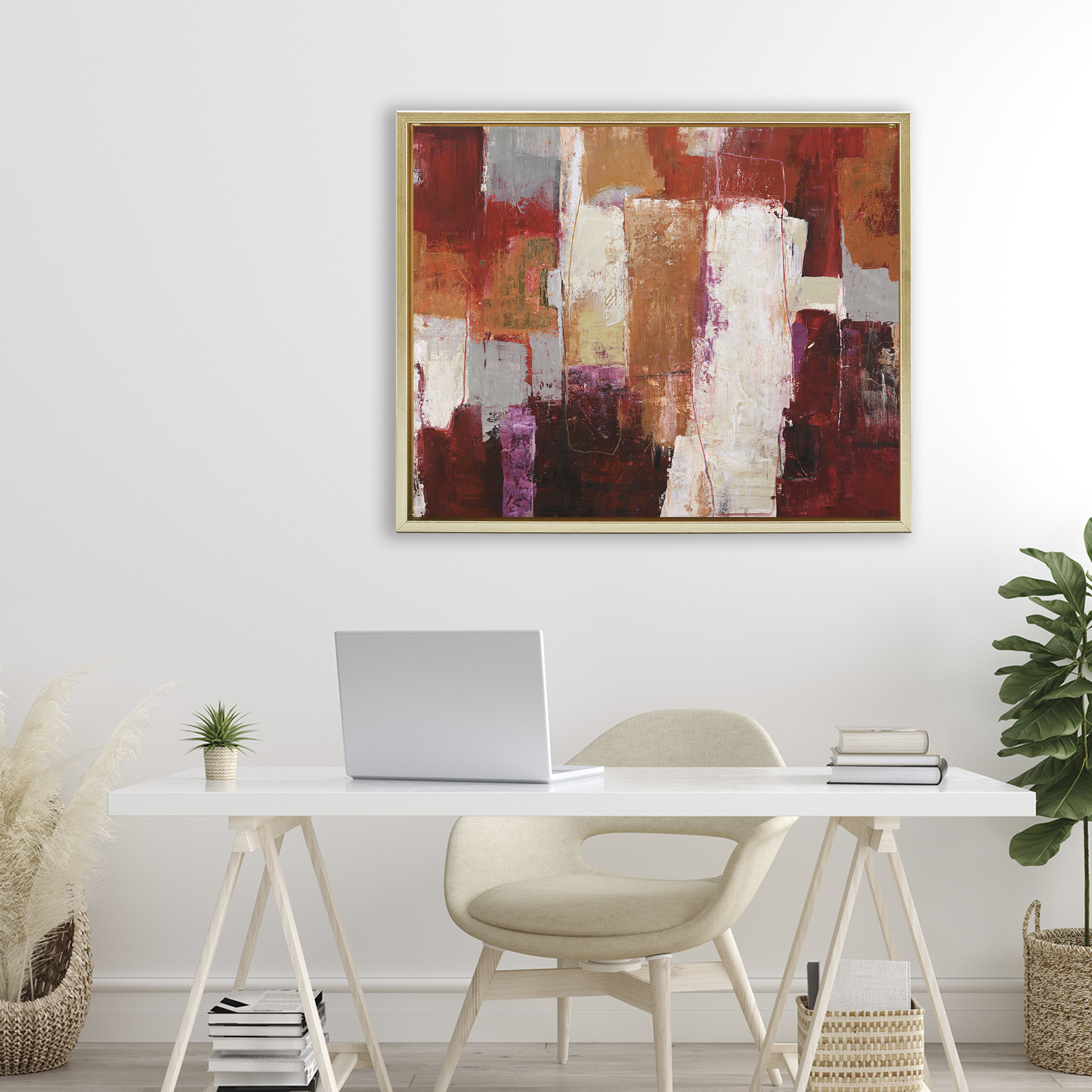 Deconstructed City Abstract Gold Framed Floater Canvas Wall Art, design by Design Fabrikken