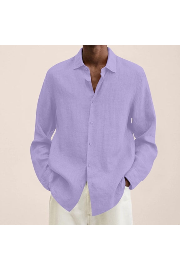 Long Sleeve Shirts for Men Fashion Man Turndown Collar Long Sleeve Tops T-Shirt Summer Printing Button Blouse Sweartshirt Dress Shirts for Men Big and Tall Purple 10(XL)