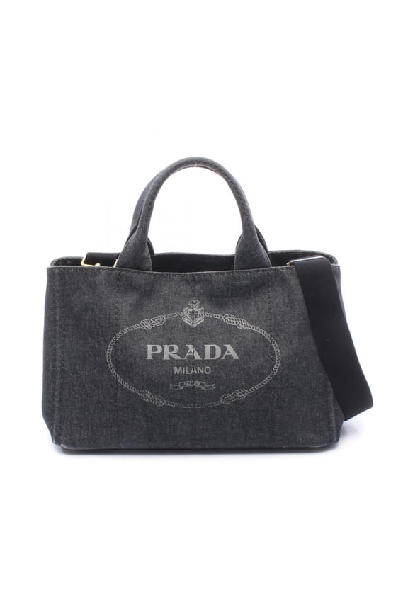 Pre-Owned Prada Denim Canapa Tote Bag, Women's, Navy, 1BG642
