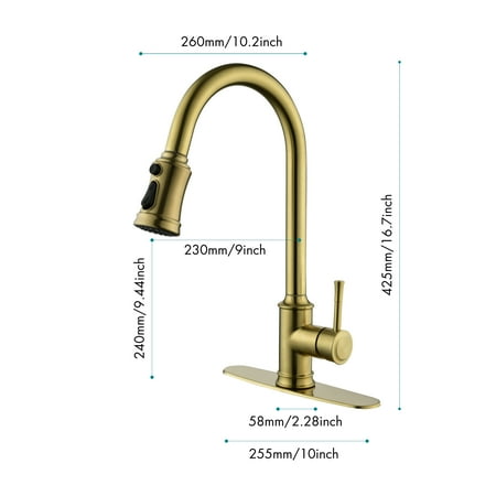 

Furniturevio Single Handle High Arc Pull Out Kitchen Faucet Single Level Stainless Steel Kitchen Sink Faucets with Pull Down Sprayer