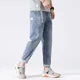 thumbnail image 5 of Pantalones vaqueros harén para hombre, pantalones azules claros, pantalones vaqueros para hombre apilados, estilo coreano, estilo vintage Y2k, pierna ancha, grunge, diseñador, 5 of 5