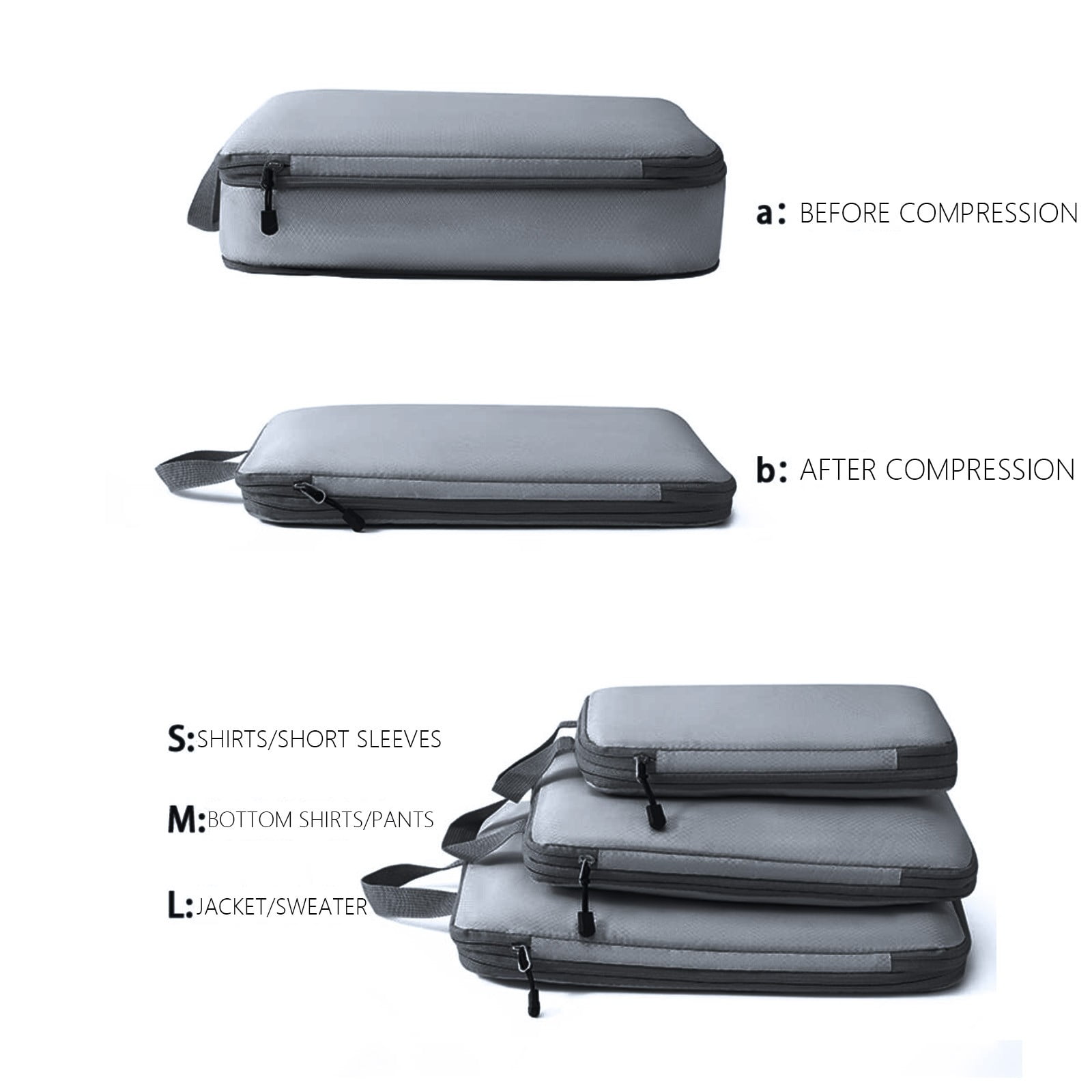 PRINxy 3Pcs Compression Packing Cubes For Travel,Travel Bags Luggage Organizers Travel Compression Cubes For Suitcases Double Capacity Design For Travel Gray