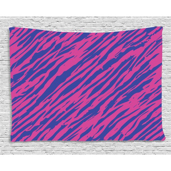 Pink Zebra Tapestry, Retro Design Grunge Abstract Murky Zebra Stripes with Wavy 80s Style, Wall Hanging for Bedroom Living Room Dorm Decor, 60W X 40L Inches, Cobalt Blue Fuchsia, by Ambesonne