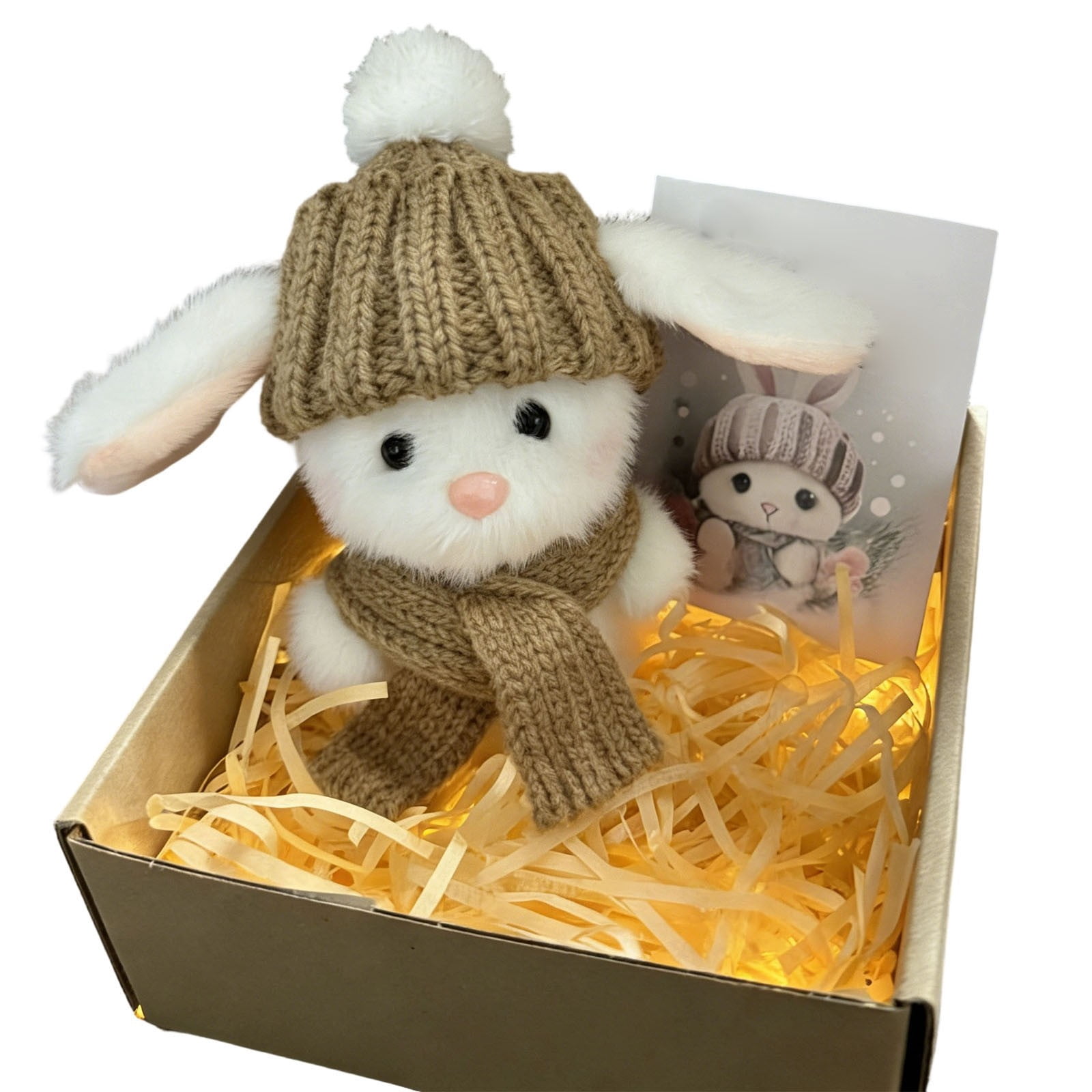 Handmade Mini Bunny Hug Cute Easter Gift with Card, 2026 New Soft Plush Rabbit Mini Bunny Hugs in Box, Easter Basket Bunny Stuffer, Easters Basket Essentials Gifts