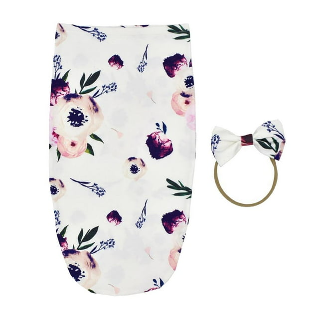 HILABEE Ensemble de Sac de Couchage Emmaillotage pour Nouveau-Né Bébé avec Bande pour Cheveux