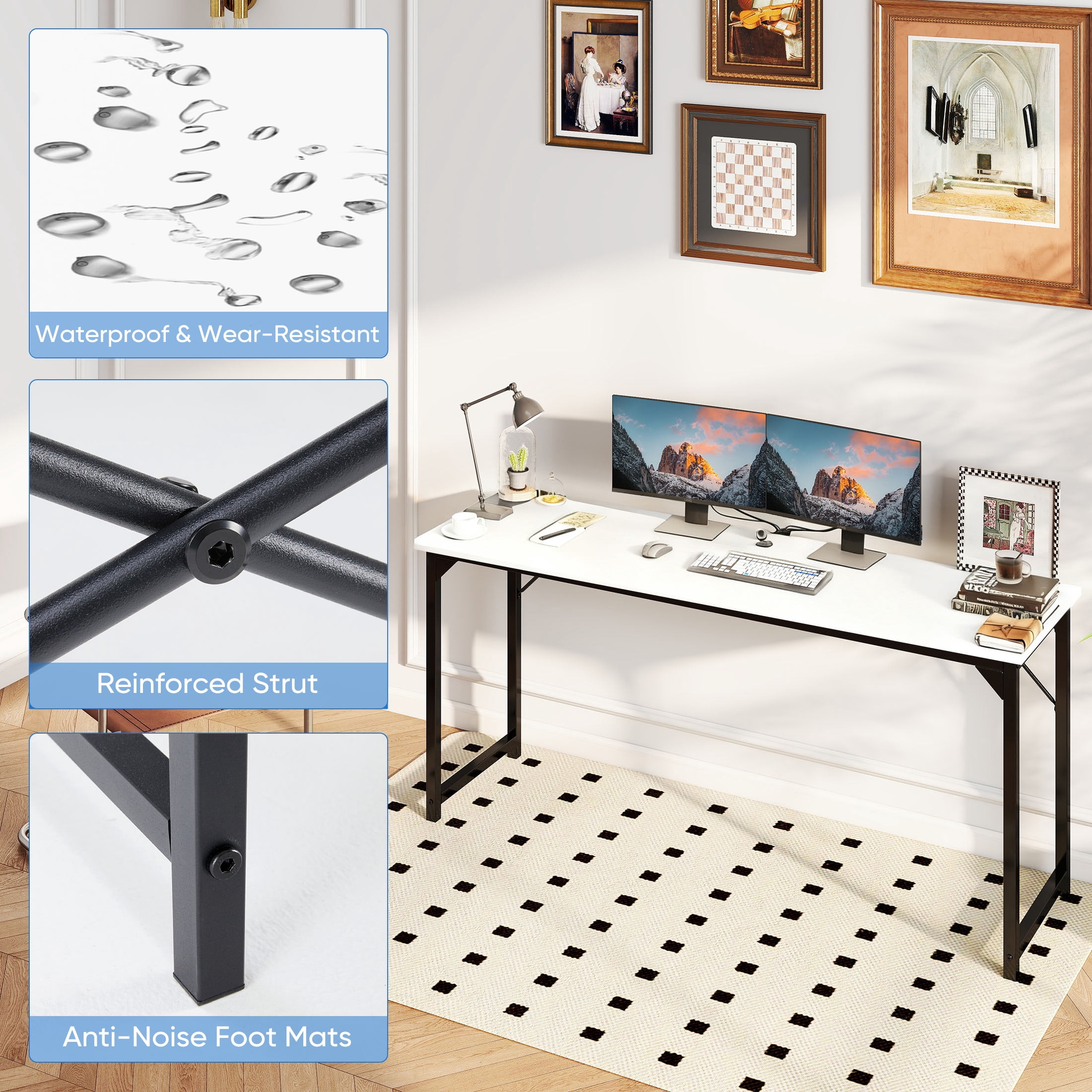 edx 63 inch Computer Desk Modern Writing Desk, Industrial Office Desk, Sturdy Laptop Table for Home Office, White