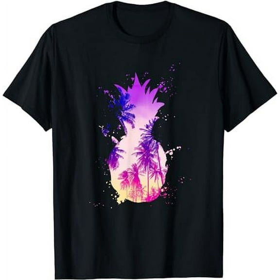 Cool Graphic Pineapple Sunset Palm Tree Beach T-Shirt