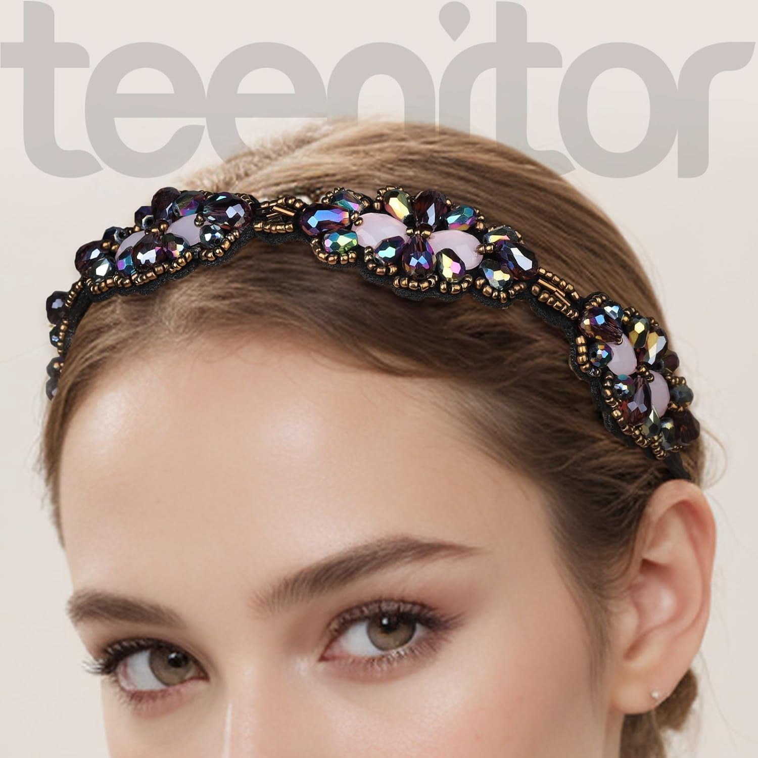 5pcs Elastic Beaded Headbands, Jewels Hairbands Hat Bands, Crystal Rhinestone Headband for Women Girls