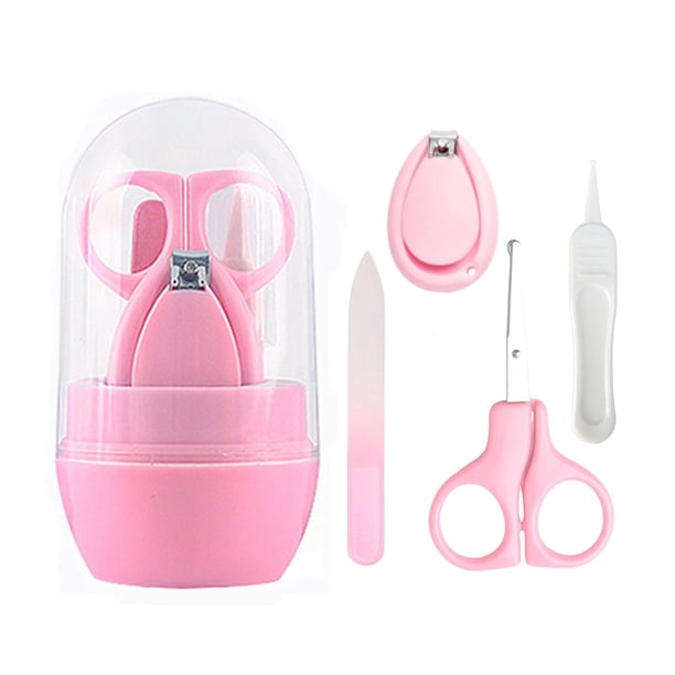 Baby Nagelpflege Set 4-teiliges, Nagelknipser Nagelschere Nagelfeile et Nasen Pinzette Neugeborene Geschenk - Rosa JM Tijeras de uñas