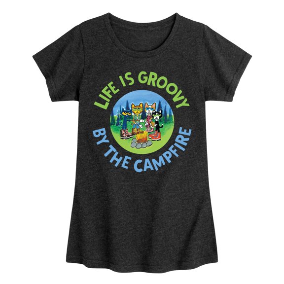 Pete The Cat - Life Is Groovy By The Campfire - Toddler And Youth Girls Short Sleeve Graphic T-Shirt