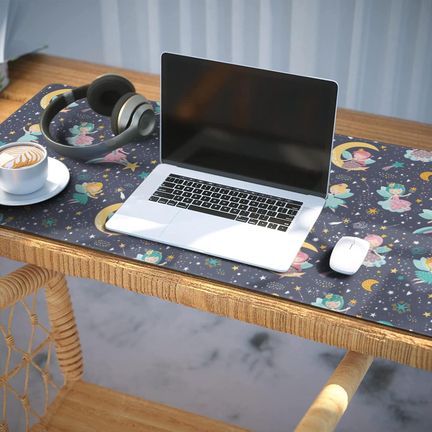 Long Mouse Pads for Desk,Star Fairy Princess Pattern Desk Mats on Top Of Desks, Desk Mouse Pad Extra Large with 3mm Non-Slip Base and Stitched Edge for Gaming,Office,Work,Home 35.4"x15.7"