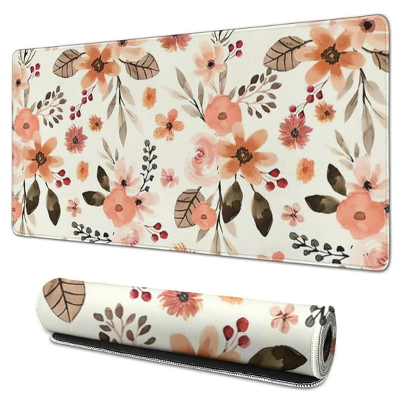 Brown Flowers with a Beige Background Desk Mouse Pad Pad Mouse Waterproof Non Slip for Office Home Work Gaming Desktop Tables Mousepad Rubber Base Mousepad with Stitched Edges 35.4x15.7inches