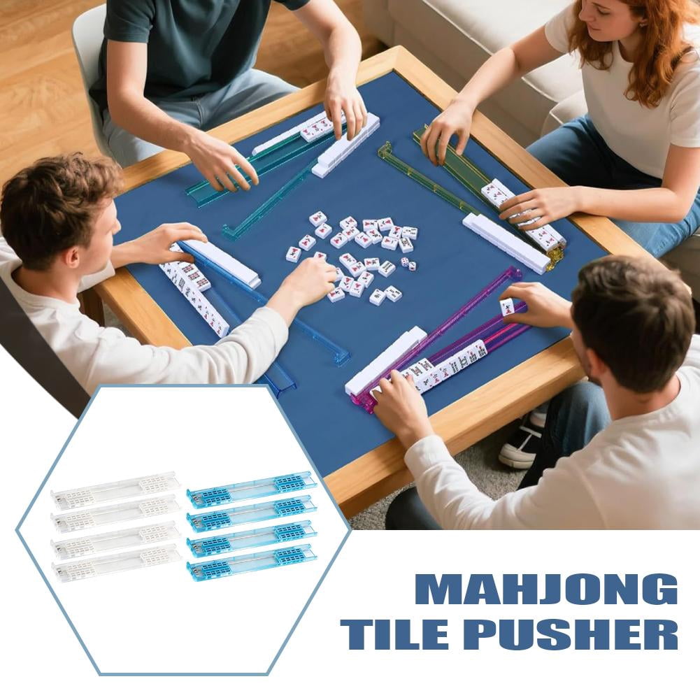 18-Inch Acrylic Mahjong Racks with Pusher Arms, Robust 4-in-1 American Mahjong Accessory Set, Resilient & Shatter-Resistant Tile Holders in Blue / Clear, 4-Pack