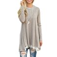 thumbnail image 1 of Andaa Mujer Cuello Redondo Manga Larga Encaje Empalme Swing Camisa Vestidos Túnica Larga Blusas Camisas para Leggings Caqui, 1 of 2