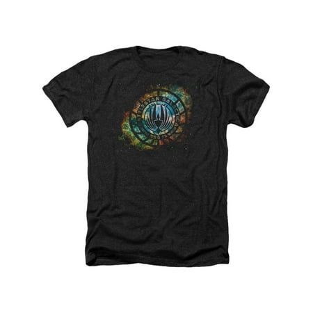 - Battlestar Galactica TV Series Starburst Galaxy Emblem Adult Heather T-Shirt Tee