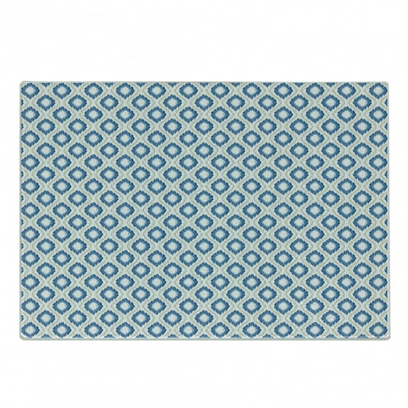 Ikat Cutting Board, Oval and Double-S Ogee Vertical Pattern Old Japanese Kimono Motifs, Decorative Tempered Glass Cutting and Serving Board, Small Size, Blue Eggshell White, by Ambesonne