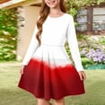 thumbnail image 2 of Abcomgle Long Sleeve Dress for Girls 14-16 Casual A-Line Fall Girls T-Shirt Dresses Gradient Crew Neck Girls Skater Dress Loose Swing Dresses for 4-14t Kids 11-12 Years,Red, 2 of 5