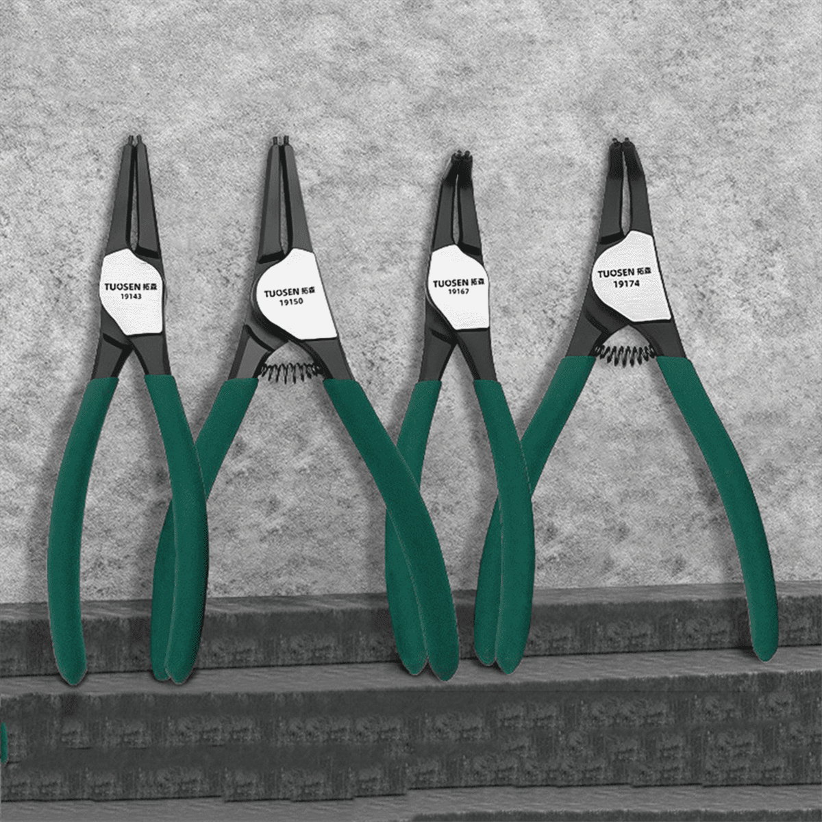 TUOSEN 4Pcs Circlip Pliers Set 7Inch Long Nose Plier Staight Bent Plier Inner Outer Retaining Snap Ring Remover Tool