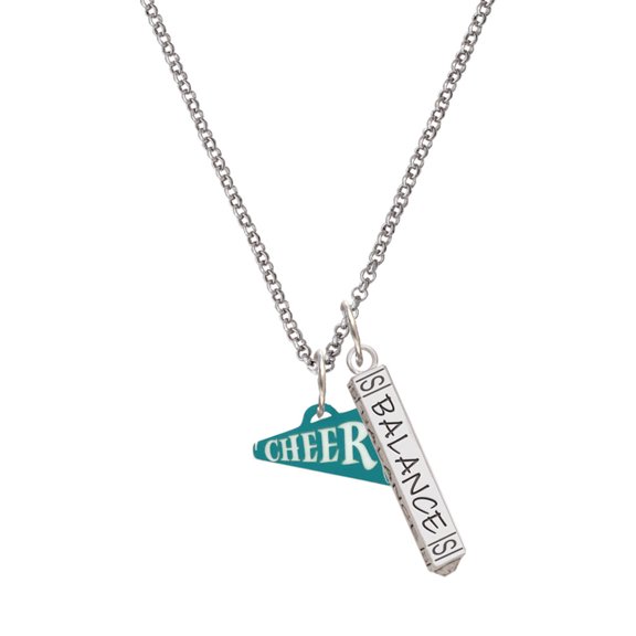 Delight Jewelry Acrylic 3/4" Teal Cheer Megaphone Silvertone Balance Bar Charm Necklace, 23"
