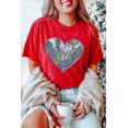 thumbnail image 2 of Women's Red Rainbow Sequin Heart Shape Crew Neck T-Shirt - Fun and Casual Graphic Tee | [ZhiHiMeRi] | (US 20-22)2XL, 2 of 7