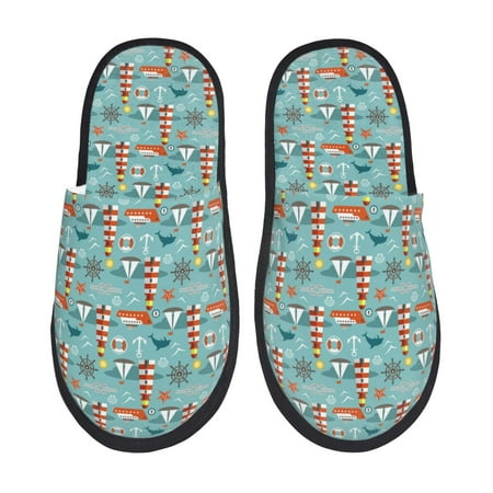 

Adobk Sea Lighthouse Print Slippers Indoor Outdoor Retro Slippers House Soft Fluffy Slides Cushion Furry Slippers-Medium