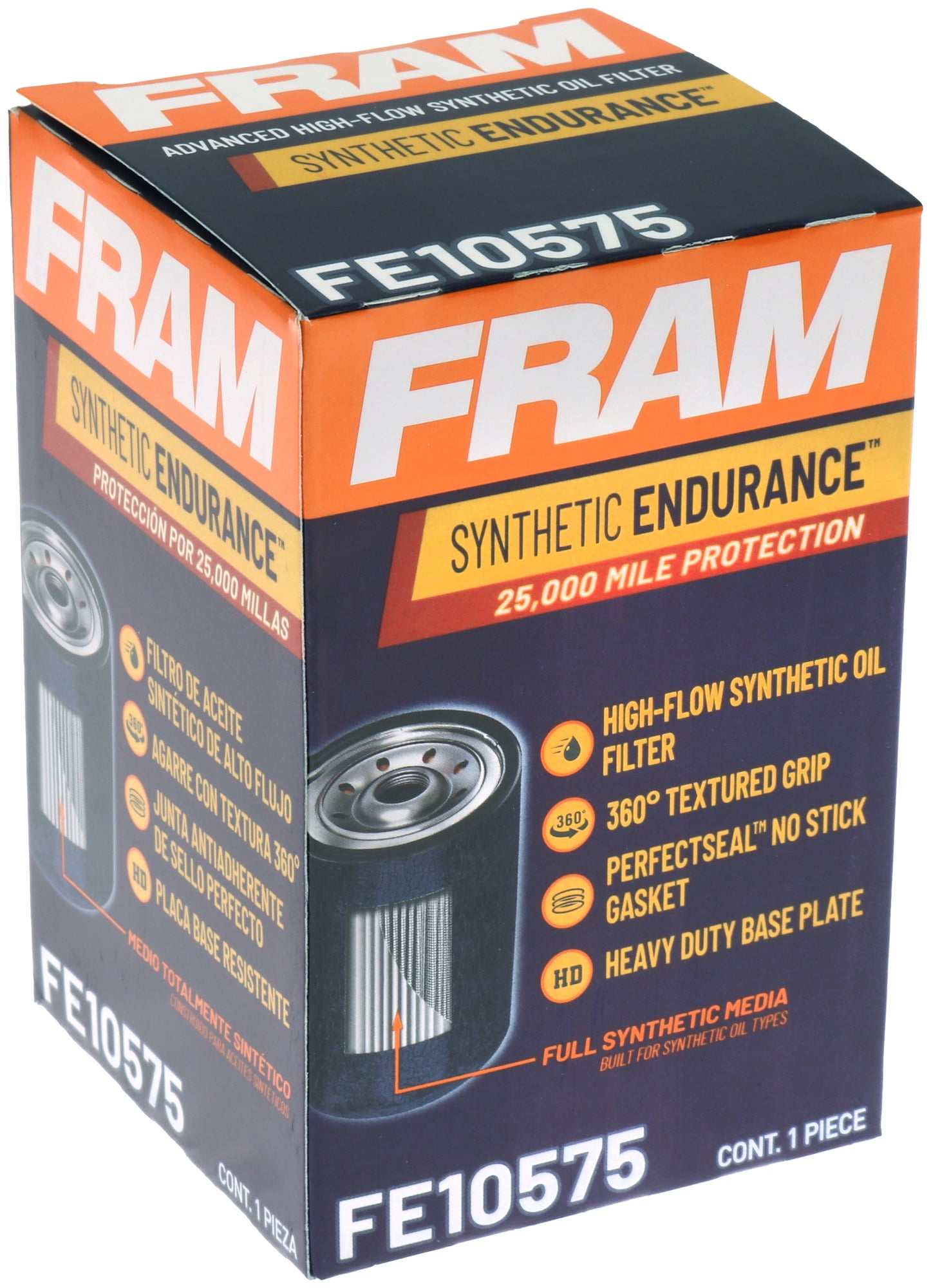 FRAM Synthetic Endurance Premium Oil Filter, FE10575, 25K mile Replacement Filter for Select Vehicles