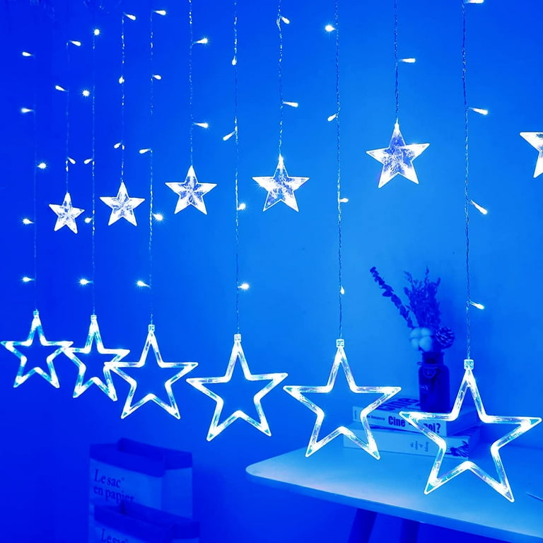 Blingstar Star Curtain Lights 138 LED 12 Star Multicolor Christmas Lights  8.2ft Connectable Window Lights
