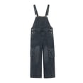 thumbnail image 4 of UACY Girls Cargo Denim Overalls Loose Fit Adjustable Strap Dungarees Pants Kids Wide Leg Hip Hop Jean Jumpsuits Bib Workwear (Dark Blue, 5-6 Years), 4 of 9