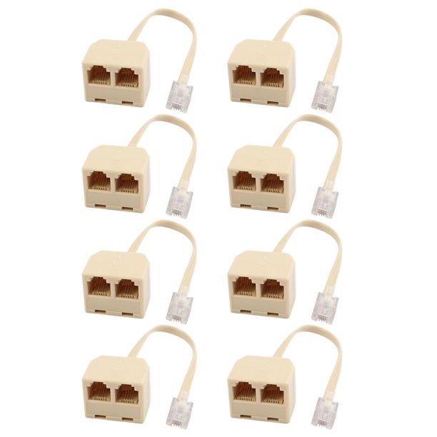 8Pcs RJ11 6P4C Male to 2 Ports Female Telephone Line Splitter Adapter